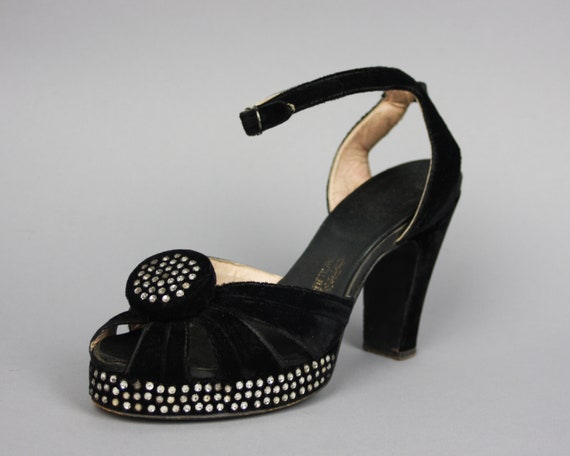 1940s RHINESTONE Platforms | Vintage 40s Black Vel