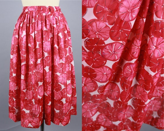 1950s Red CITRUS SLICE Skirt | Vintage 50s High Wa