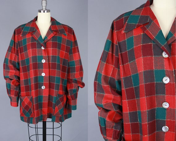 1950s 49er Jacket | Vintage 40s 50s Red & Green Ch