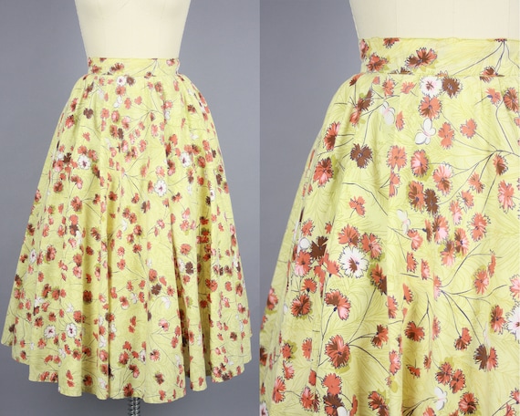 1950s Flower & Butterfly Print Circle Skirt | Vint