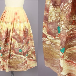 1950s John Wolf GOLD RUSH Skirt Vintage 50s Scenic Novelty Print Cotton Skirt small / medium image 4