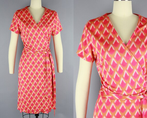 1990s DVF Wrap Dress | Vintage 90s Pink & Orange S