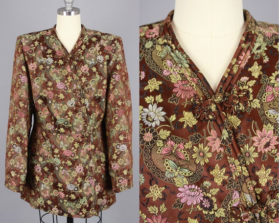 1940s Butterfly Brocade Jacket | Vintage 40s Brown