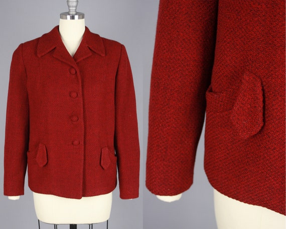 1950s Red Textured Jacket | Vintage 50s Cropped Wo