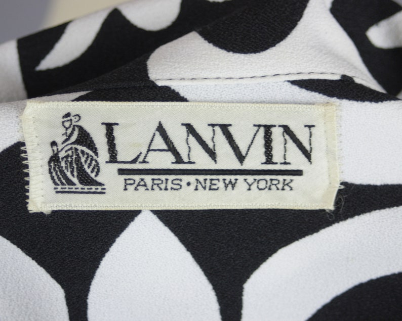 1970s LANVIN Maxi Dress Vintage 70s Black /& White Floral Print Dress medium