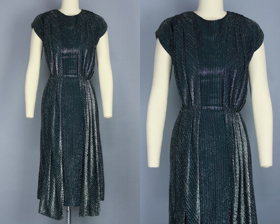 1960s LUREX Dress | Vintage 50s 60s Black & Silver
