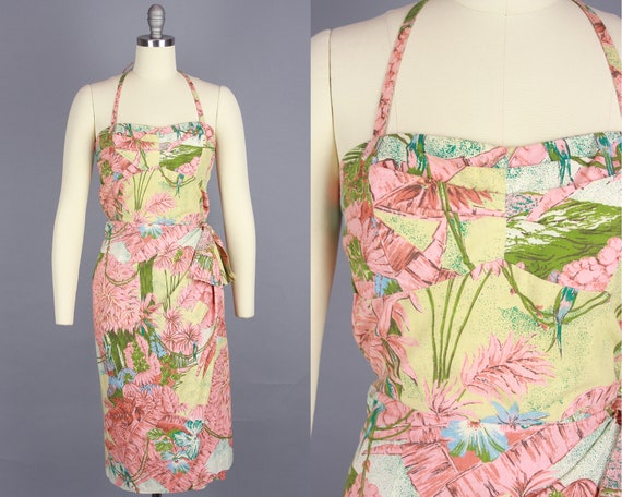 1950s TROPICAL BIRD Dress | Vintage 40s 50s Sarong