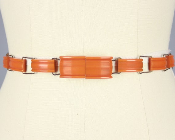 1930s BAKELITE Belt | Vintage 30s Deep Orange Carv