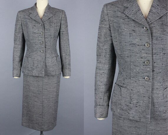 1950s Flecked SKIRT SUIT | Vintage 50s Grey Wool T