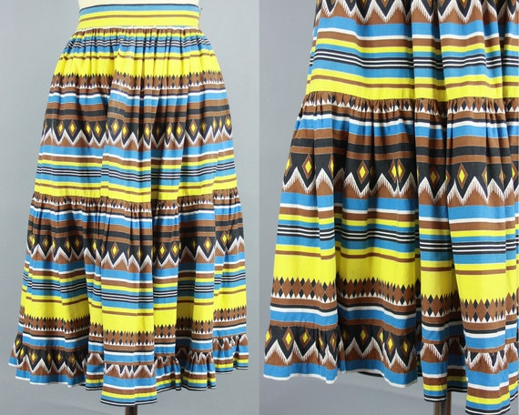 1950s SOUTHWESTERN Skirt | Vintage 50s COTTON Patt