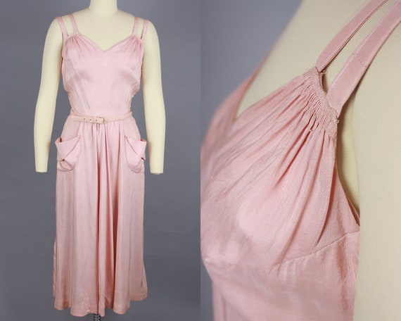 1940s PINK SILK Dress | Vintage 40s 50s Sleeveless