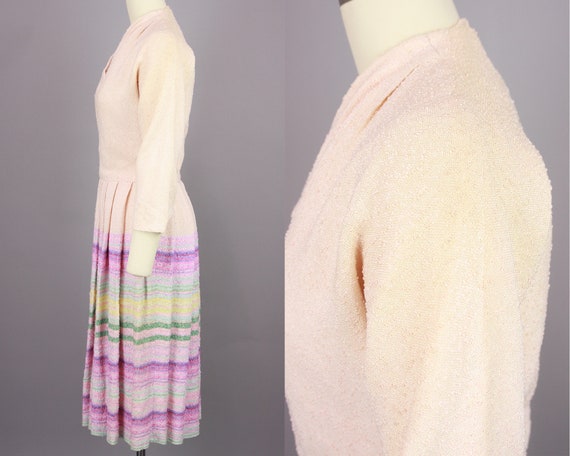 1950s Ombré Striped Dress | Vintage 50s Pink Full… - image 3