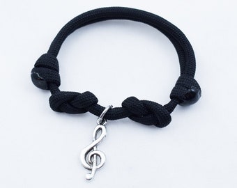 Treble Clef, Music Jewelry, Gift for Musician, Singer Bracelet, Musical Note, Paracord Bracelet, Cleff, Composer Gift, Adjustable Bracelet