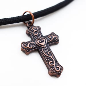 Antique Copper Cross, Christian Jewelry, Paracord, Adjustable Bracelet, Heart Cross, Religious Gift Idea, Spiritual Bracelet, Gift for Her