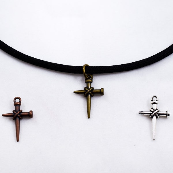 Nail Cross Necklace, Religious Jewelry, Paracord Accessory, Cross Pendant, Nail Necklace, Christian Gift Idea, Crucifixion Cross, Stake