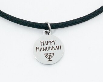 Happy Hanukkah, Paracord Charm, Chanukah Jewelry, Menorah Charm, Paracord Necklace, Stainless Steel, Hanukkah Charm, Jewish Gift, Holiday