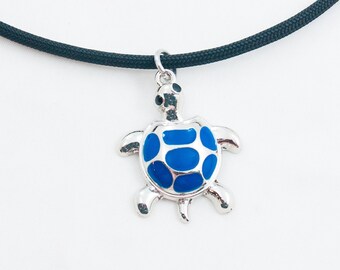 Tortuga azul, Collar Paracord, Tortuga marina, Joyas de playa, Isla tropical, Animal acuático, Collar tropical, Caparazón azul, Idea de regalo de tortuga