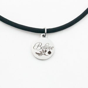 Believe Necklace, Holiday Jewelry, Christmas Gift, Small Gift, Stainless Steel, Winter Necklace, Stocking Stuffer, Jingle Bell, Holly Charm