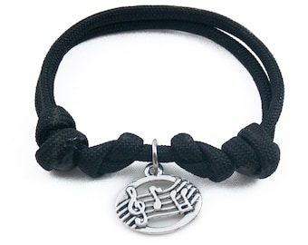 Music Staff, Music Bracelet, Treble Clef, Musical Note, Adjustable Bracelet, Music Teacher Gift, Music Jewelry, Music Charm, Paracord Gift