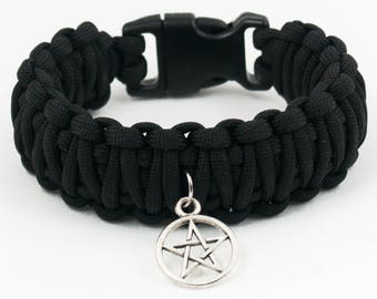 Pentacle Bracelet, Wicca Accessory, Talisman Bracelet, Pentagram Charm, Wiccan Jewelry, Witch Bracelet, Paracord Bracelet, Spiritual Gifts