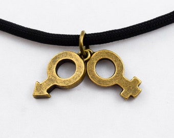 Custom Gender Necklace, Female Charm, Male Charm, Venus Jewelry, Mars Symbol, Paracord Necklace, Gender Jewelry, Gender Charm