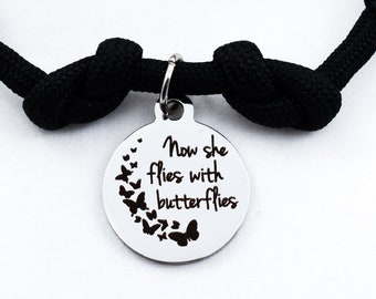 Now She Flies, with Butterflies, Memorial Bracelet, Loved One Loss, Memory Charm, In Honor, Bereavement Jewelry, Adjustable Bracelet, Grief