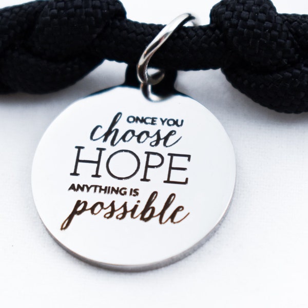 Choose Hope, Adjustable Bracelet, Inspirational Quote, Pick Me Up Gift, Paracord Bracelet, Uplifting Jewelry, Motivational, Hope Bracelet