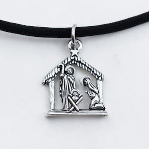 Nativity Necklace, Manger Charm, Christian Gift, Inspirational Jewelry, Baby Jesus, Mary, Joseph, Christmas Necklace, Paracord Necklace