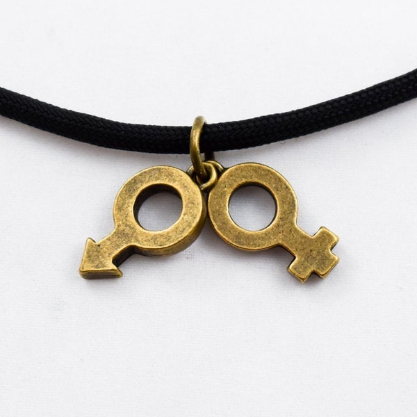 Custom Gender Necklace, Female Charm, Male Charm, Venus Jewelry, Mars Symbol, Paracord Necklace, Gender Jewelry, Gender Charm