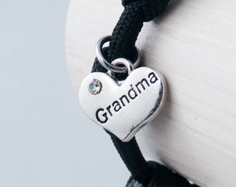Grandma Heart, Grandma Bracelet, Grandmother Gift, Adjustable Bracelet, Grandma Charm, Paracord Bracelet, Mothers Day Bracelet,  Grandmas