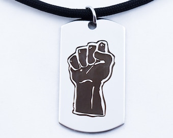 Black Fist, Paracord Necklace, Activist Jewelry, Fist Necklace, Dog Tag, Fist Symbol, Solidarity, Paracord Jewelry, Fist Pendant