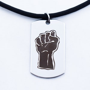 Black Fist, Paracord Necklace, Activist Jewelry, Fist Necklace, Dog Tag, Fist Symbol, Solidarity, Paracord Jewelry, Fist Pendant
