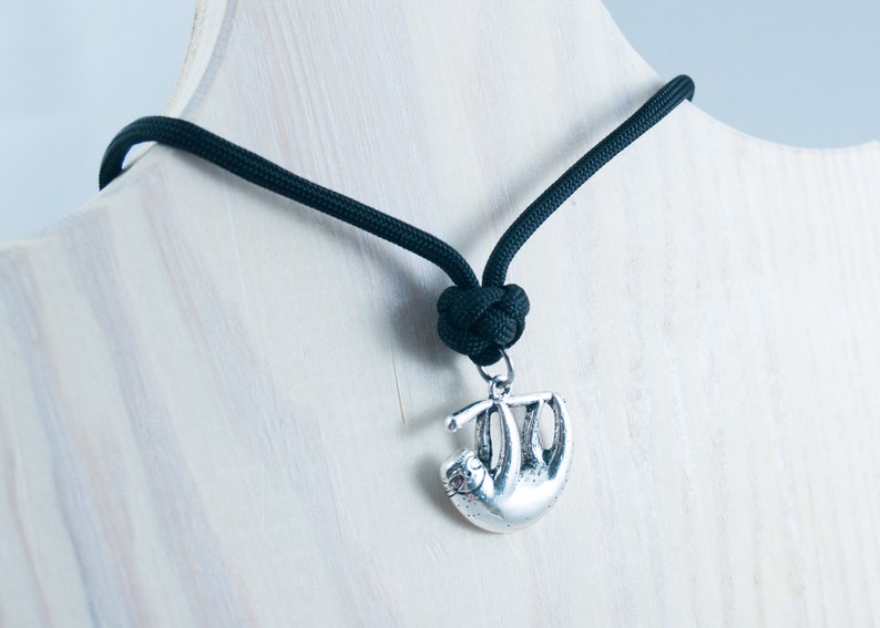 Silver Sloth Sloth Gift Sloth Jewelry Climbing Wildlife Gift Idea Animal Lover Nature Paracord Necklace Hanging Sloth Slow Loris