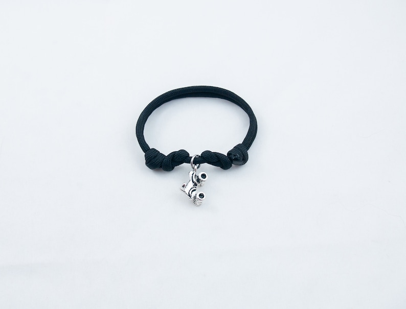 May include: A black paracord bracelet with a silver charm of a pair of binoculars.