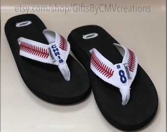 PERSONALIZED BASEBALL flip flops / sandals FREE Personalization - womens baseball sandals - baseball mom Baseball glitter sandals flip-flops