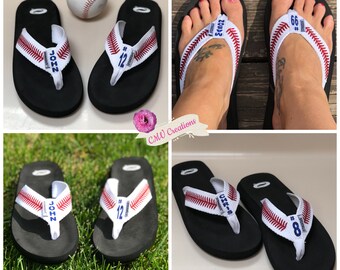 baseball flip flops personalized