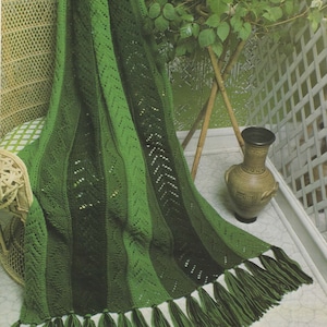 Vintage Knit Afghan Pattern Shades of Green Knitted Stitch Blanket Needle Craft Download PDF Instructions Pattern