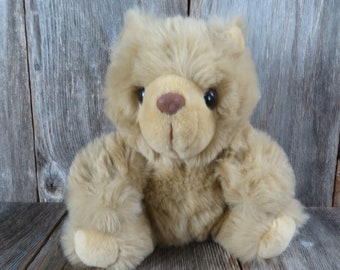 Vintage Tan Teddy Bear Plush Brown Velvet Flocked Nose Fuzzy Stuffed Animal