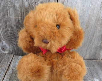 Vintage Teddy Bear Plush Fuzzy Stuffed Animal Red Newman Import Company Korea