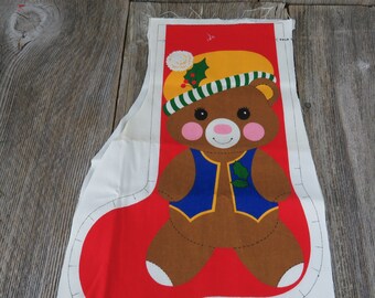 Vintage Teddy Bear Stocking Fabric Panel Christmas Cut and Sew Screen Print Cranston VIP Cloth