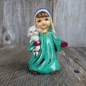Vtg Shepherd Boy with Lamb Nativity Figurine Josef Original Chalkware Child Like Christmas Story Children Korea Replacement Figure