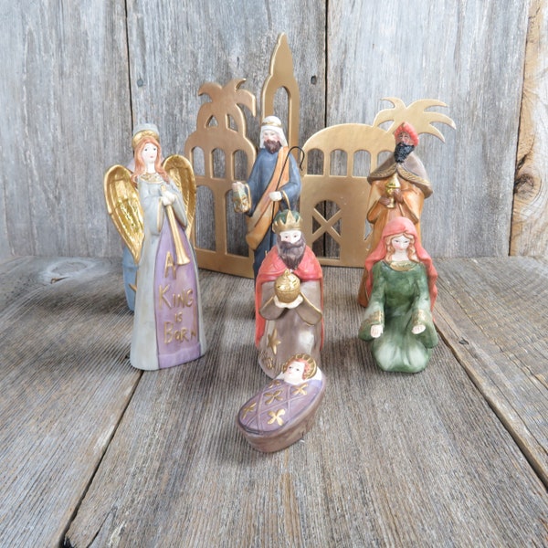 Vintage Krippenset Familie Christliche Läden Anbetung Lob loben Maria Joseph Jesus Weise Männer Weihnachtsgeschichte