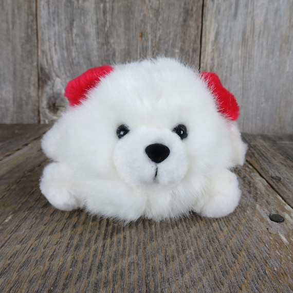 Vintage White Teddy Bear Plush Snowball Red Earmuffs Russ Etsy