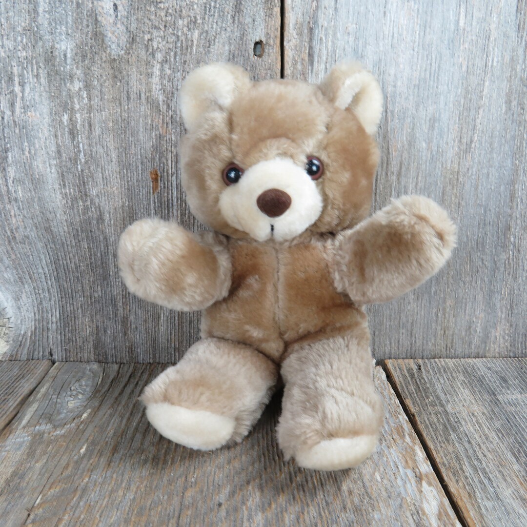 Vintage Teddy Bear Plush Brown Flocked Nose World of Smile Stuffed