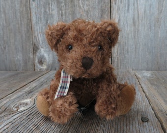 Brown Bear Plush Beanie Russ Bearsin Love Stuffed Animal Small Plaid Bow