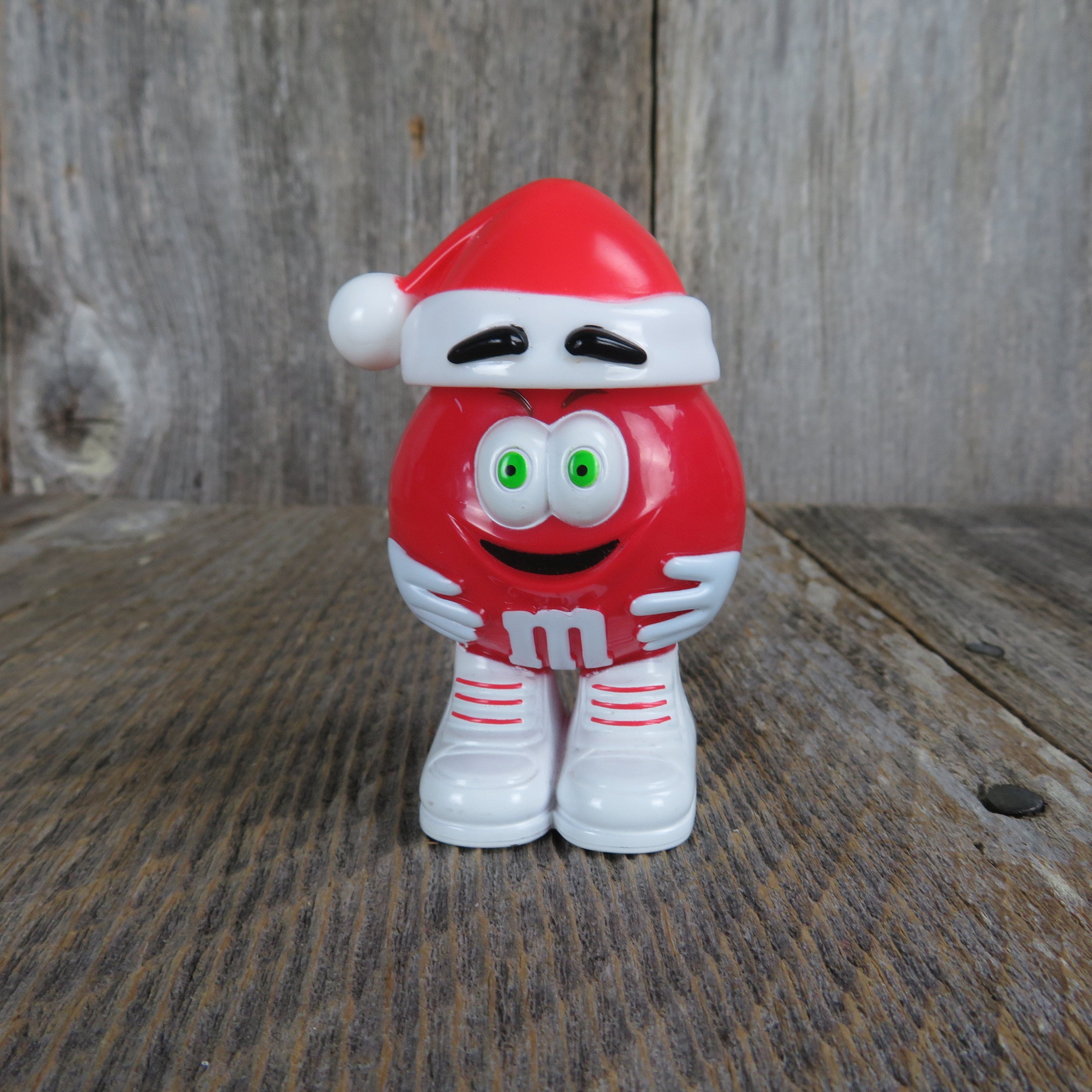 M&M Character Christmas Figurine Red in Striped Santa Hat Mars 