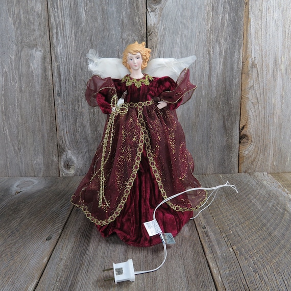 angel tree topper with red dress Mikasa Holiday Jubilee Angel Tree Topper 16 Red & Gold Christmas Angel With Feather Wings and Original Box