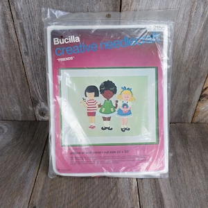 Friends Crewel Embroidery Kit Three Little Girls Mixed Race Bucilla Wall Hanging Creative Needlecraft Stitchery Craft Wool