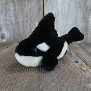 Vintage Whale Orca Plush Killer Whale Stuffed Animal Sea World Black White