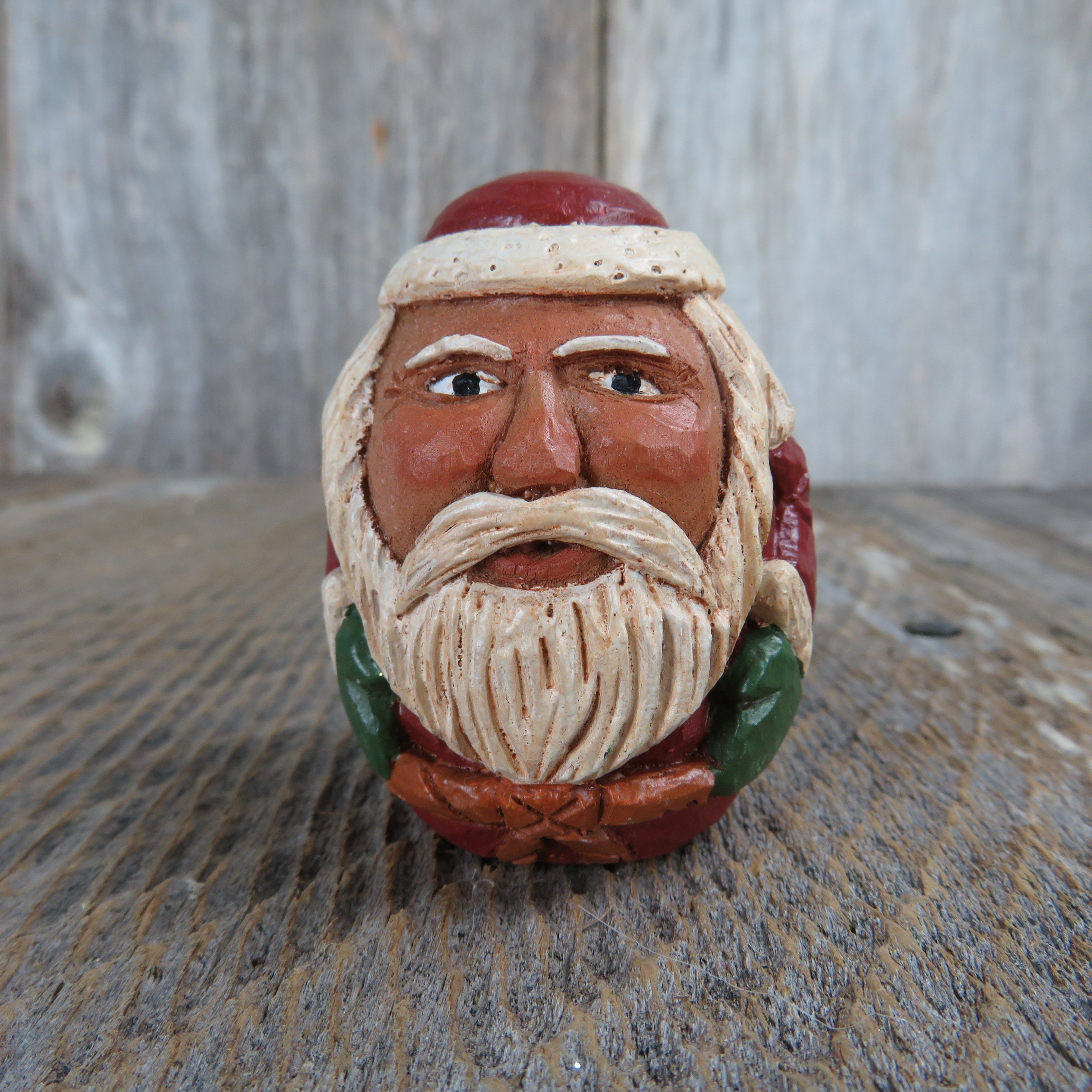 Vintage Weihnachtsmann Ornament Hocken rund HolzOptik